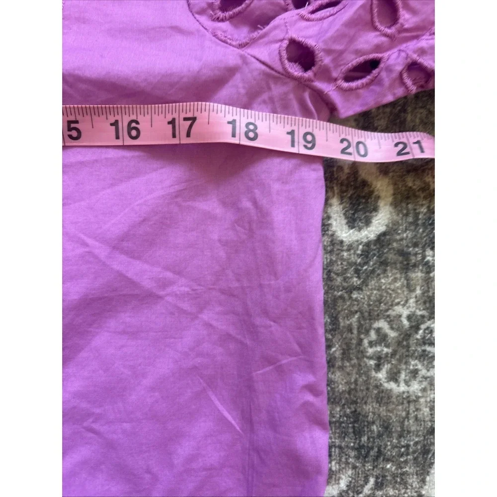 Ann Taylor LOFT Embroidered Eyelet Poplin Puff Sleeve Blouse Lilac XSP Xs p